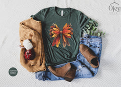 Thanksgiving Turkey Bow Shirt - Coquette Thanksgiving T-Shirt - Turkey Feathers Bow Tee - Thanksgiving Gift - Retro Turkey Shirt