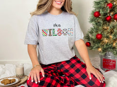Custom Christmas T-Shirt for Teachers - Personalized Name Gift For Teacher - Merry Christmas Teacher Tee - Xmas Gift - Holiday Teacher