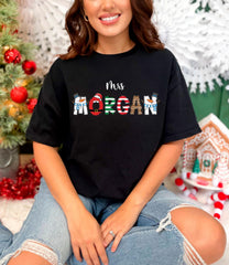 Custom Christmas T-Shirt for Teachers - Personalized Name Gift For Teacher - Merry Christmas Teacher Tee - Xmas Gift - Holiday Teacher