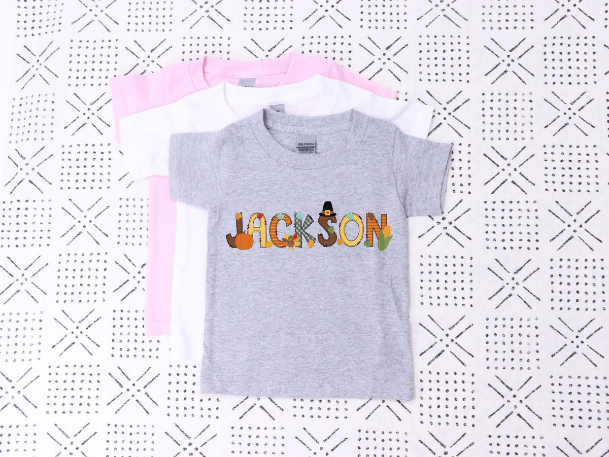 Custom Thanksgiving Kids Shirt - Personalized Name Toddler Tee - Thanksgiving Name Shirt - Family Gift - Turkey Day - Friendsgiving Outfit