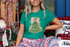 Coquette Christmas Shirt - Christmas Bow Tree T-Shirt -  Christmas Tree Shirt - Christmas Gift - Women Christmas T-Shirt - Pink Christmas