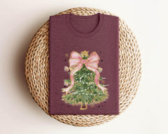 Coquette Christmas Shirt - Christmas Bow Tree T-Shirt -  Christmas Tree Shirt - Christmas Gift - Women Christmas T-Shirt - Pink Christmas
