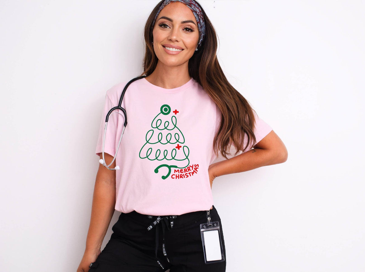 Christmas Nurse Shirt - Stethoscope Christmas Tree Shirt - Merry Christmas Nurse T-Shirt - Christmas Gift for Nurses - RN Christmas Gift