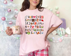 Christmas Teacher Shirt - Christmas Alphabet T-Shirt - Christmas Teacher Gift - Kindergarten Alphabet Tee - Christmas Teaching Shirt
