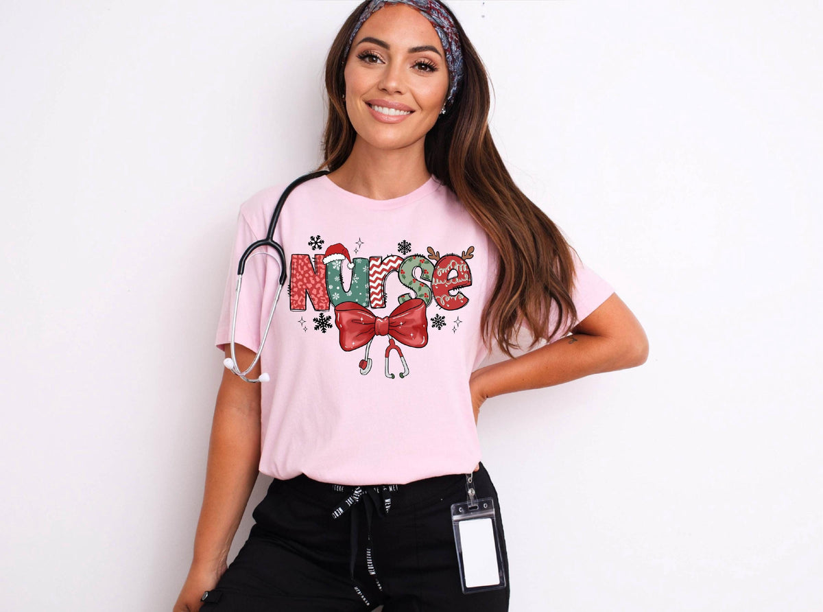 Christmas Nurse Shirts - Stethoscope Nurse T-Shirt - Xmas Nurse Gift - School Nurse Xmas Gift - Nurse Crew Shirts - Jolly Nurse T-Shirt