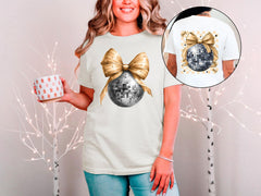 Happy New Year Shirt - Glitter Gold Bow T-Shirt - Disco ball Tee -  Party Vibes Gift - Family Matching Shirt -  New Year’s Eve Gift