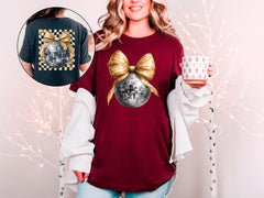 Happy New Year Shirt - Glitter Gold Bow T-Shirt - Disco ball Tee -  Party Vibes Gift - Family Matching Shirt -  New Year’s Eve Gift