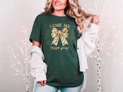 Same Me Bigger Goals - Motivational New Year T-Shirt - Gold Glitter Bow Tee - Welcome 2026 Gift - Goodbye 2025 - 2026 Celebration Shirt