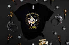 Happy New Year Dude - Funny Party T-Shirt - Disco Ball Tee - Coquette Bow Shirt - Retro Coquette Pink  - Goodbye 2025 - 2026 Celebration