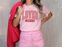 Loved John 3:1 T-Shirt - Christian Valentine’s Day - Loved Checkered Tee - Bible Verse Shirt - Couple Gift - Retro Valentine Gift