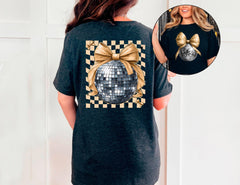 Happy New Year Shirt - Glitter Gold Bow T-Shirt - Disco ball Tee -  Party Vibes Gift - Family Matching Shirt -  New Year’s Eve Gift
