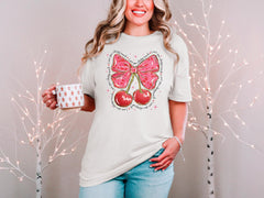 Love You Cherry Much - Cute Valentines T-Shirt - Cherry Valentine Day - Pink Valentine Tee - Gift for Her - Valentines Gift  - Coquette Bow