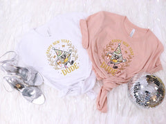 Happy New Year Dude - Funny Party T-Shirt - Disco Ball Tee - Coquette Bow Shirt - Retro Coquette Pink  - Goodbye 2025 - 2026 Celebration