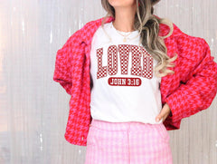 Loved John 3:1 T-Shirt - Christian Valentine’s Day - Loved Checkered Tee - Bible Verse Shirt - Couple Gift - Retro Valentine Gift
