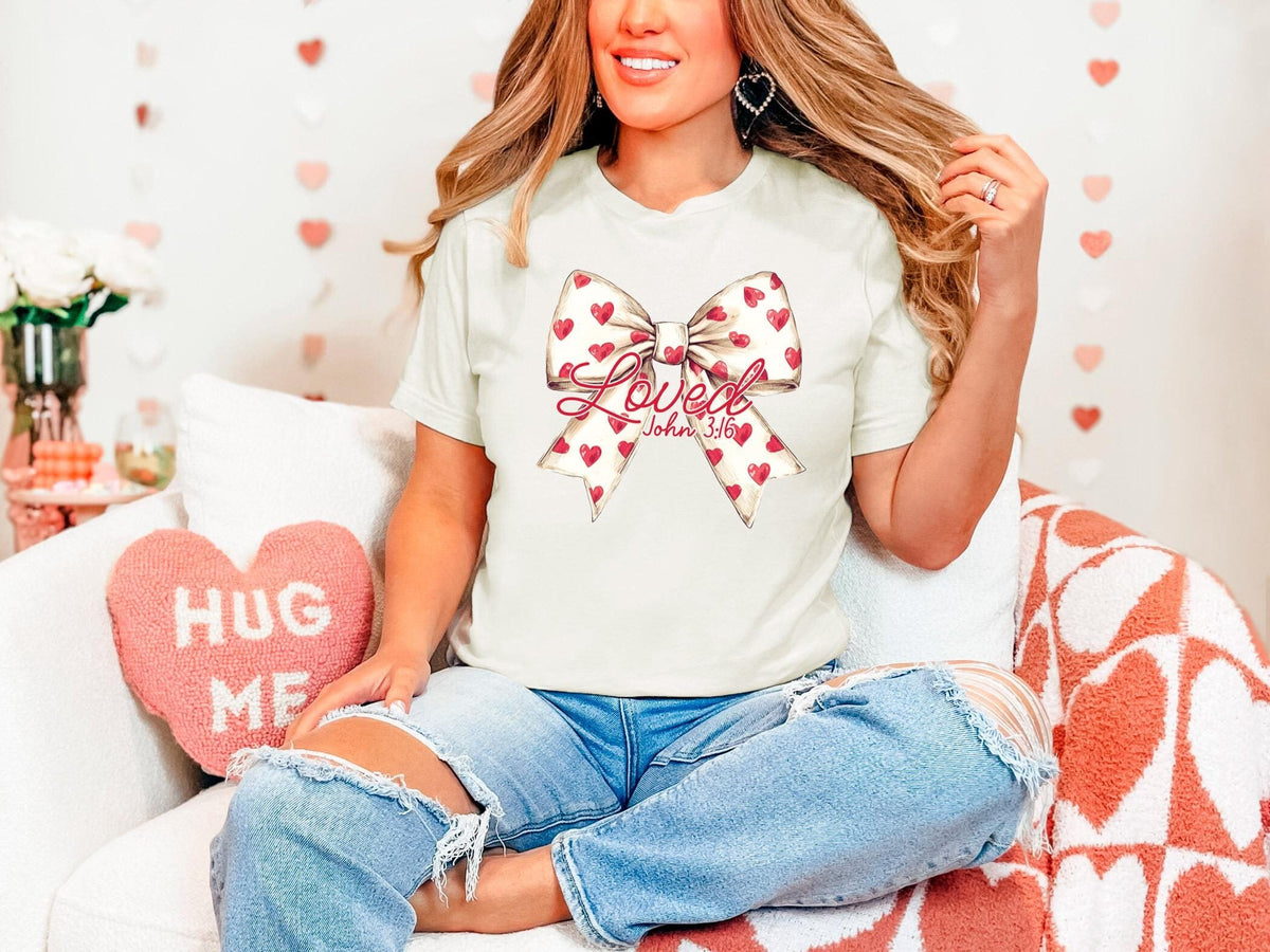 Loved John 3:16 T-Shirt - Valentines Day Shirt - Jesus Lover Gift - Christian Valentines Tee - Bible Verse Shirt - Coquette Christian Gift