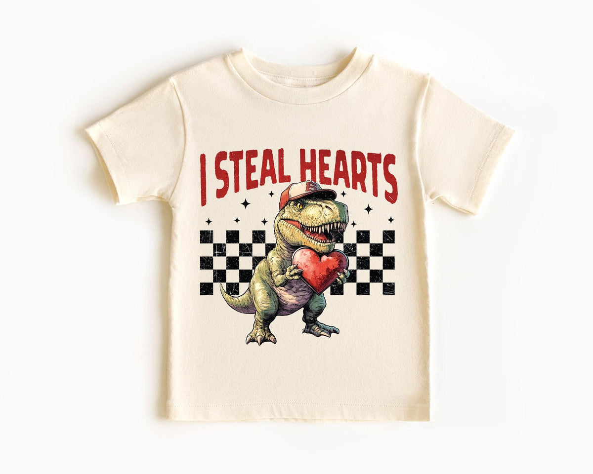 I Steal Hearts Kids Shirt - T-Rex Love Kids Tee - Valentines Day Gift - Funny Kids Toddler - Funny Valentine's - Cute Dinosaur Shirt