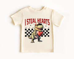 I Steal Hearts Kids Shirt - T-Rex Love Kids Tee - Valentines Day Gift - Funny Kids Toddler - Funny Valentine's - Cute Dinosaur Shirt