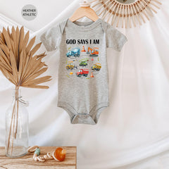 God Says I Am Toddler Shirt - Construction Kids Tee - Bible Verse Youth Shirt - Christian Kids Shirt - Truck Youth Shirt - Easter Kids