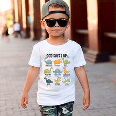 God Says I Am Toddler Shirt - Dinosaurs Kids Tee - Bible Verse Youth Shirt - Christian Kids Shirt - Truck Youth Shirt - Easter Kids