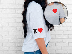 Personalized Valentines T-Shirt - Custom Initial on Sleeve Shirt - Valentines Day Gift - Couple Matching Tee - Girlfriend/Boyfriend Gift
