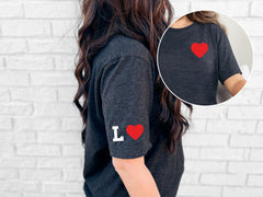 Personalized Valentines T-Shirt - Custom Initial on Sleeve Shirt - Valentines Day Gift - Couple Matching Tee - Girlfriend/Boyfriend Gift