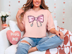 Coquette Nurse Stethoscope Shirt - Valentines Gift for Nurse - Bow Stethoscope Nurse T-Shirt - Gift for RN - Nurse Appreciation Shirt