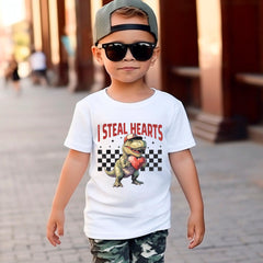 I Steal Hearts Kids Shirt - T-Rex Love Kids Tee - Valentines Day Gift - Funny Kids Toddler - Funny Valentine's - Cute Dinosaur Shirt