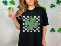 Retro Shamrock T-Shirt - Checkered Shamrock - Lucky Tee - Lucky Shamrock - Retro Clover Shirt - Patrick’s Day Gift - Irish Tee