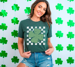 Retro Shamrock T-Shirt - Checkered Shamrock - Lucky Tee - Lucky Shamrock - Retro Clover Shirt - Patrick’s Day Gift - Irish Tee