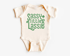 Sassy Little Lassie - Funny St. Patrick's Day Girls Shirt - Cute Irish Baby Bodysuit - Lucky Shamrock Kids Tee - Natural  Crewneck T-Shirt