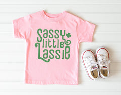 Sassy Little Lassie - Funny St. Patrick's Day Girls Shirt - Cute Irish Baby Bodysuit - Lucky Shamrock Kids Tee - Natural  Crewneck T-Shirt