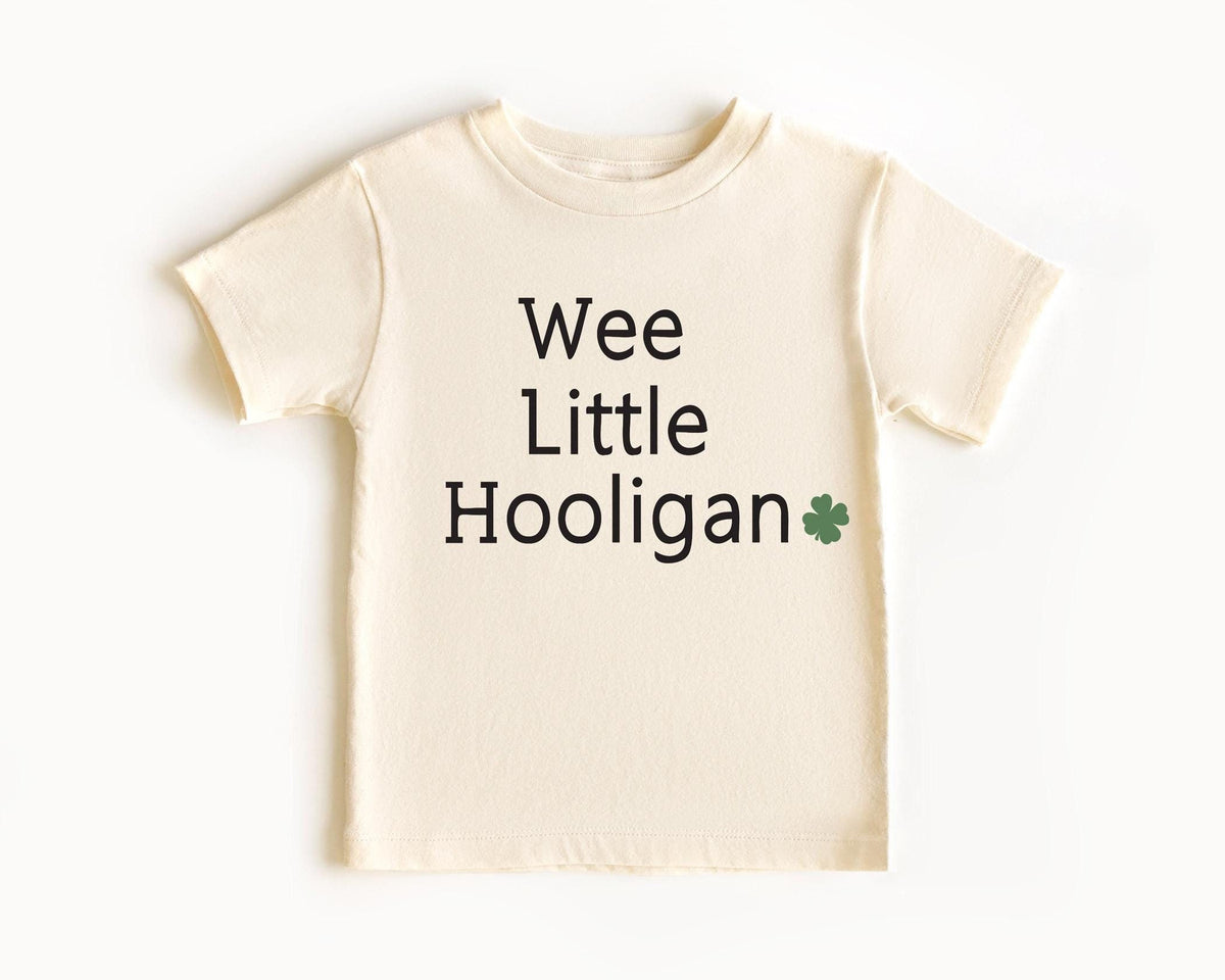 Wee Little Hooligan Toddler Shirt - Natural Crewneck - Patrick's Day Kids - Funny Irish Kids Tee - Retro Style - Shamrock Bodysuit Gift