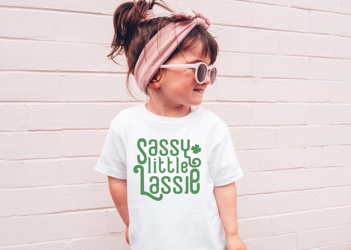 Sassy Little Lassie - Funny St. Patrick's Day Girls Shirt - Cute Irish Baby Bodysuit - Lucky Shamrock Kids Tee - Natural  Crewneck T-Shirt