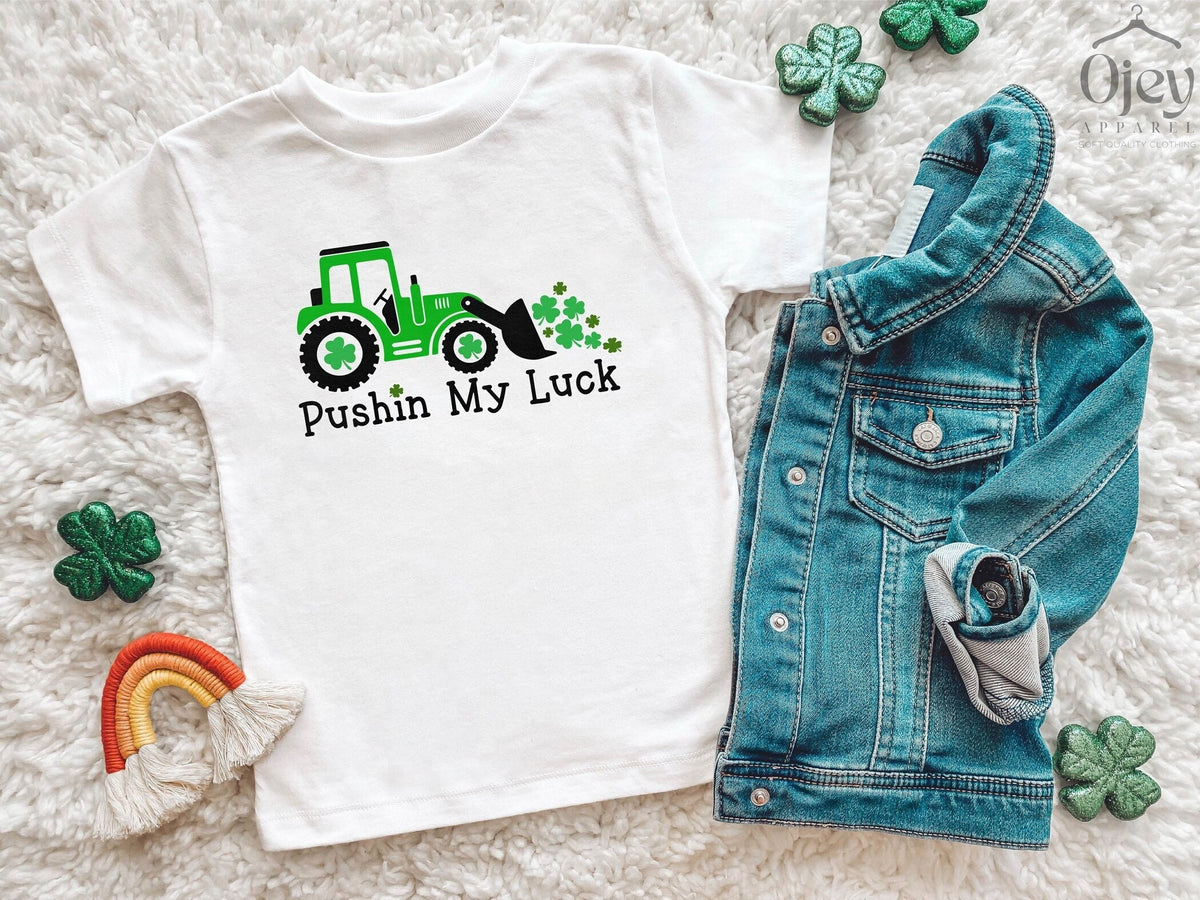 Pushing My Luck Shirt - St. Patrick's Kids Shirt - Boys Lucky Shirt - Toddler Boys Construction St. Patrick Tee - St. Patricks Gift