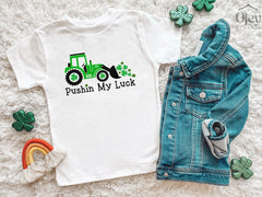 Pushing My Luck Shirt - St. Patrick's Kids Shirt - Boys Lucky Shirt - Toddler Boys Construction St. Patrick Tee - St. Patricks Gift