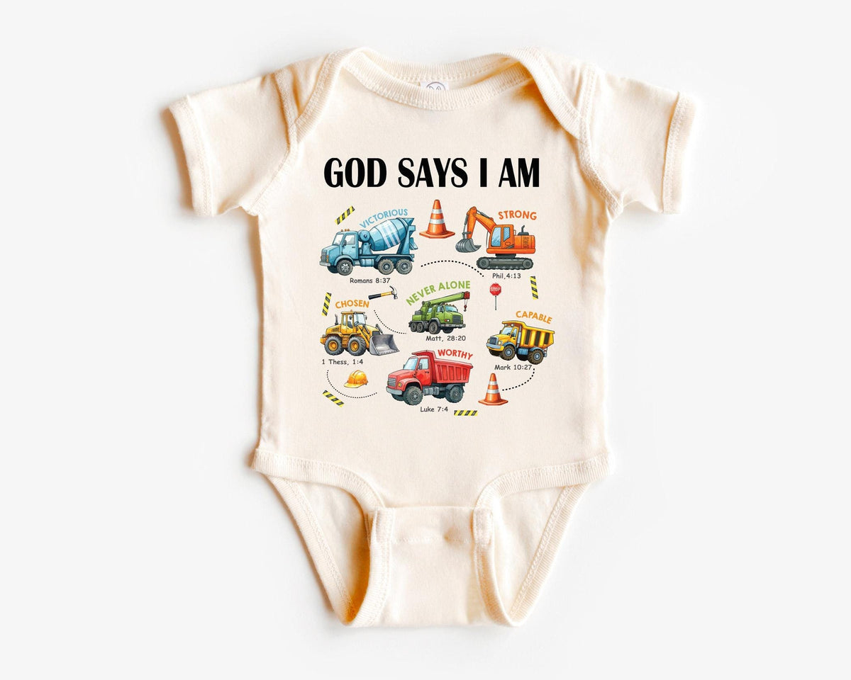 God Says I Am Toddler Shirt - Construction Kids Tee - Bible Verse Youth Shirt - Christian Kids Shirt - Truck Youth Shirt - Easter Kids