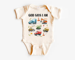 God Says I Am Toddler Shirt - Construction Kids Tee - Bible Verse Youth Shirt - Christian Kids Shirt - Truck Youth Shirt - Easter Kids