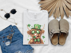 Lucky Highland Cow Shirt - St. Patrick Cow T-Shirt - Lucky Cow Shirt - Irish Cow Tee - Shamrock Cow Shirt - St. Patrick's Gift - Clover Cow