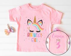 Unicorn birthday Kids Shirt - Custom Name Kids Tee - Personalized Age - Birthday Girl Outfit - Party Toddler Shirt - Unicorn Rainbow Themed