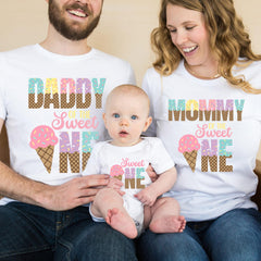 Sweet One Family Matching Shirts - First Birthday Family Tees - Ice cream Kids Shirt - Girl Birthday Gift - 1st birthday - Birthday Party