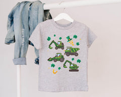 Excavator St. Patrick Shirt for Kids - Shamrock Truck Boy T-Shirt - Construction Excavator Kids Shirt - St. Patrick Truck Shirt