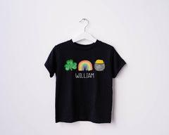 Personalized St. Patricks Day Kids Shirt - Lucky Clover Rainbow Tee
