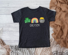 Personalized St. Patricks Day Kids Shirt - Lucky Clover Rainbow Tee