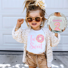 2nd Birthday Donut Shirt - Two Sweet Birthday Shirt - Donut Theme Party T-Shirt - Custom Birthday Shirt - Kids Name Birthday Shirt