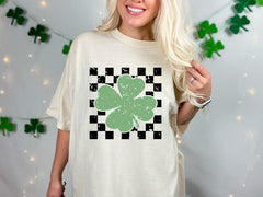 Retro Shamrock T-Shirt - Checkered Shamrock - Lucky Tee - Lucky Shamrock - Retro Clover Shirt - Patrick’s Day Gift - Irish Tee