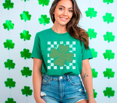Retro Shamrock T-Shirt - Checkered Shamrock - Lucky Tee - Lucky Shamrock - Retro Clover Shirt - Patrick’s Day Gift - Irish Tee