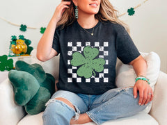 Retro Shamrock T-Shirt - Checkered Shamrock - Lucky Tee - Lucky Shamrock - Retro Clover Shirt - Patrick’s Day Gift - Irish Tee