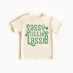 Sassy Little Lassie - Funny St. Patrick's Day Girls Shirt - Cute Irish Baby Bodysuit - Lucky Shamrock Kids Tee - Natural  Crewneck T-Shirt