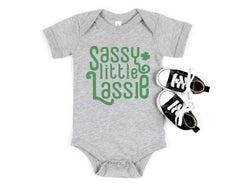 Sassy Little Lassie - Funny St. Patrick's Day Girls Shirt - Cute Irish Baby Bodysuit - Lucky Shamrock Kids Tee - Natural  Crewneck T-Shirt