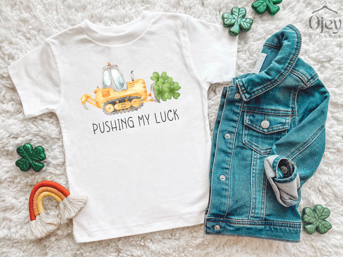 Pushing My Luck Toddler Shirt - Tractor St. Patrick Shirt - Irish Boy Bodysuit - Boy St. Patrick Outfit - Lucky Dude Shirt - St.Patrick Gift